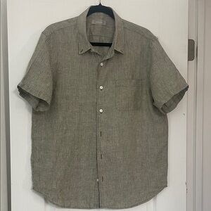 Everlane The Boyfriend pure linen shirt L sage green / pinstripes